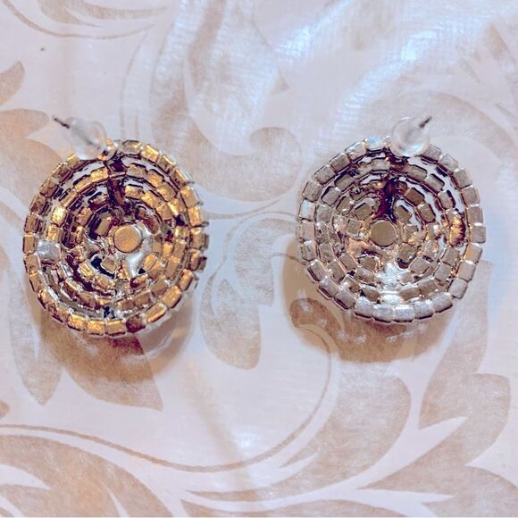 Vintage Rhinestones Pierced Earrings Silver Tone Metal Glam Bling 1” - Picture 4 of 4